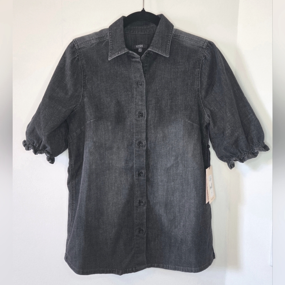 NYDJ Black Smock Sleeve Denim Shirt, Size XS, NWT